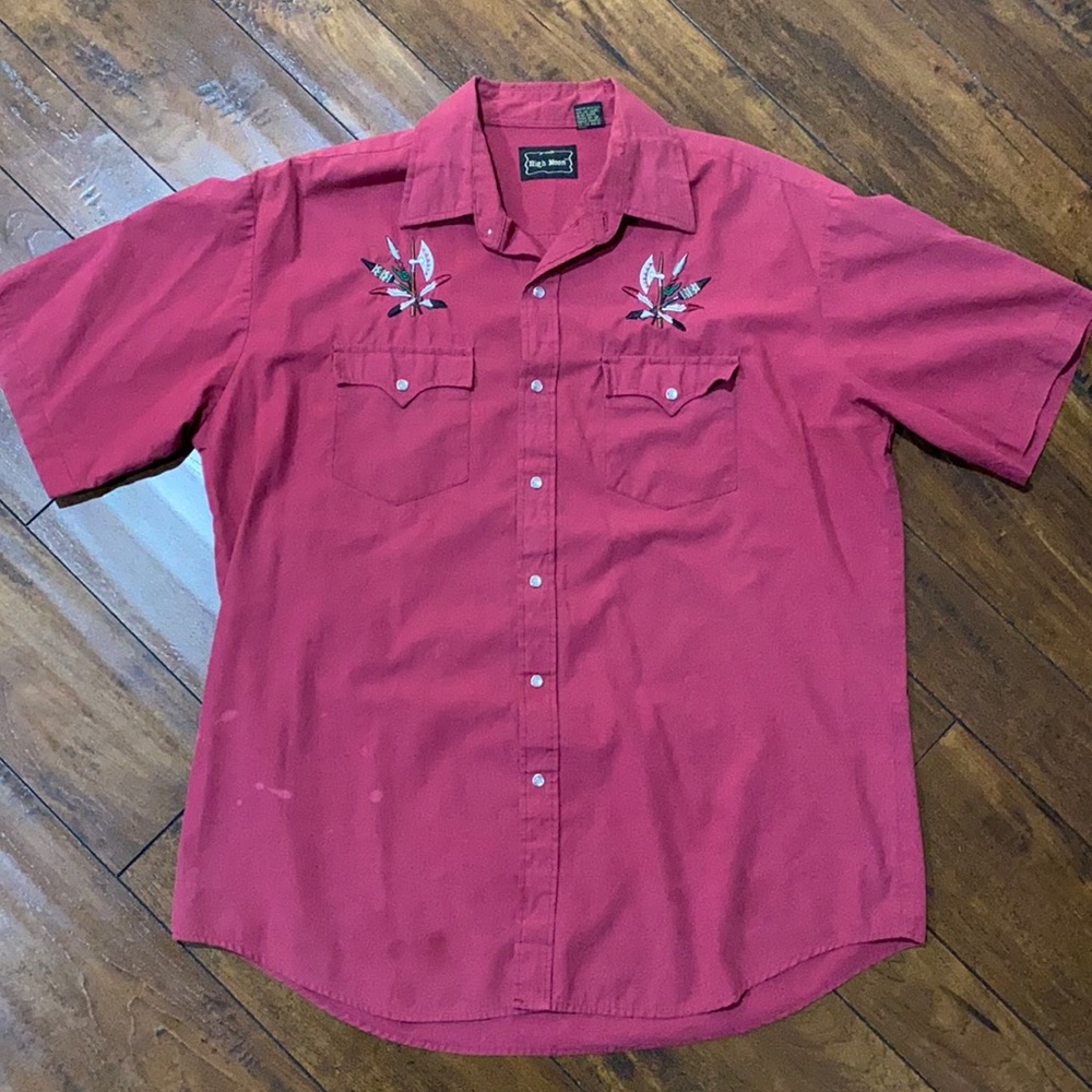 Vintage High Noon Embroidered Short Sleeve Pearl Snap Shirt
